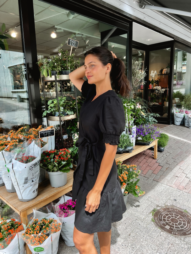 Flaxy Wrap Dress - Black - Image 5