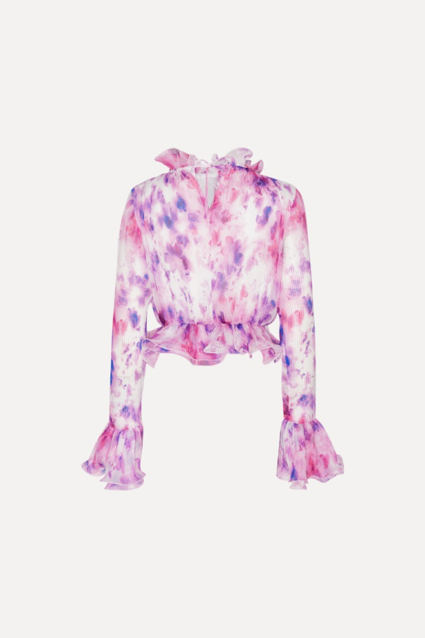 Chiffon Ruffle Top - Pink Print  - Image 2