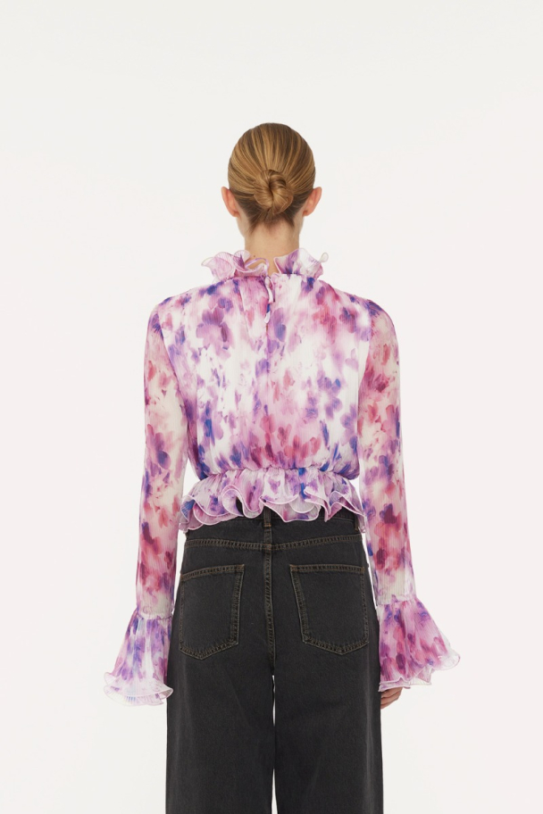Chiffon Ruffle Top - Pink Print  - Image 4