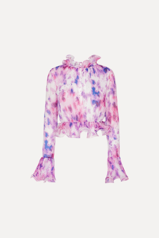 Chiffon Ruffle Top - Pink Print  - Image 5