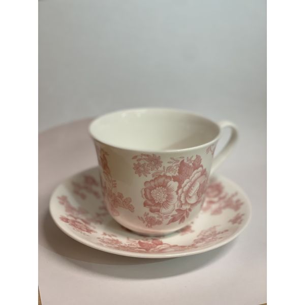 Kaffekopp med fat, Victoriana morgenkopp Rosa roser 