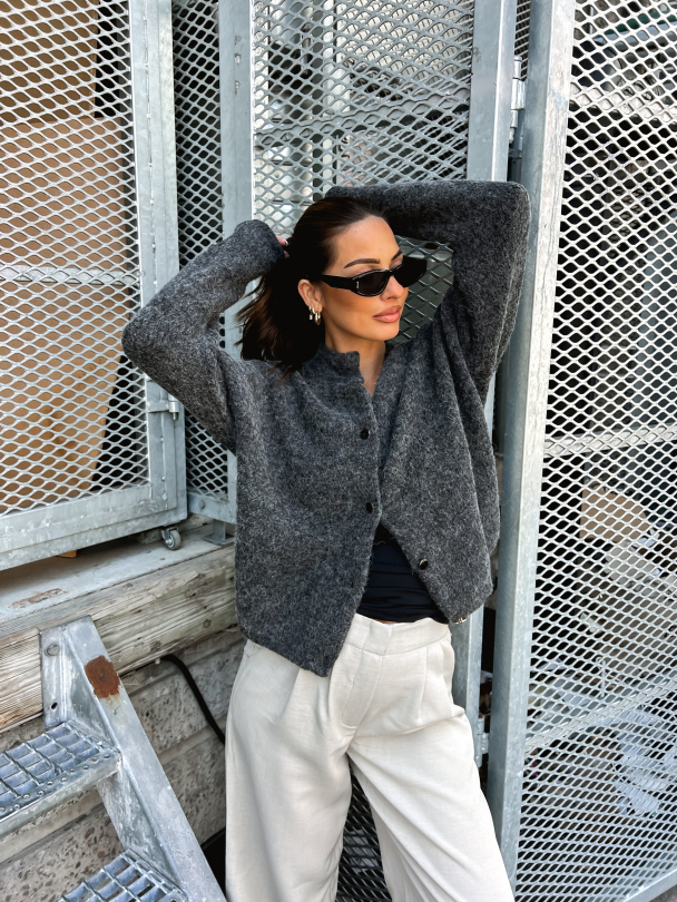 Alpha short cardigan - Charcoal melange - Image 8