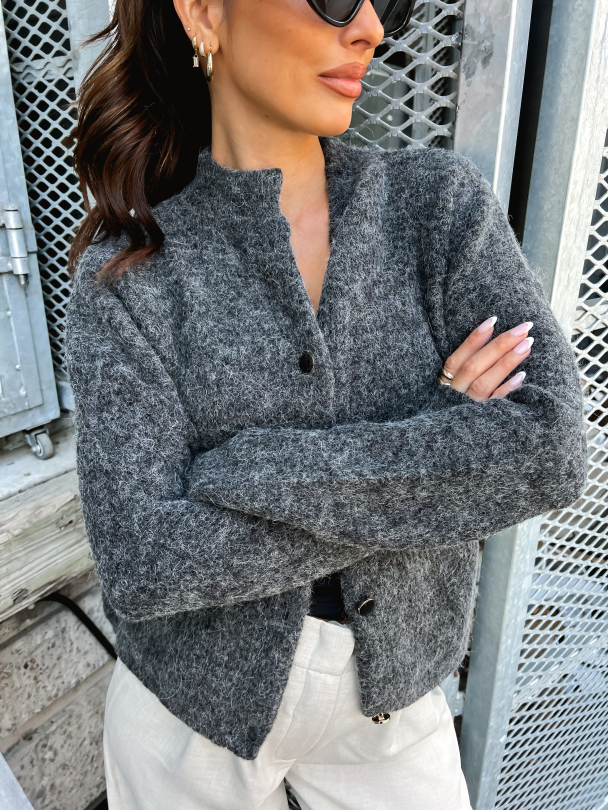 Alpha short cardigan - Charcoal melange - Image 9