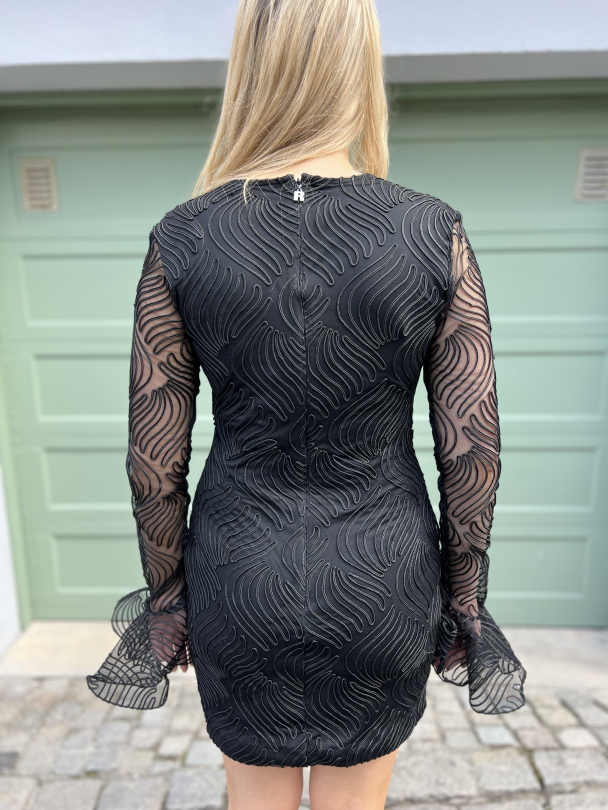 Shiny Mini Flounce Dress - Black  - Image 3