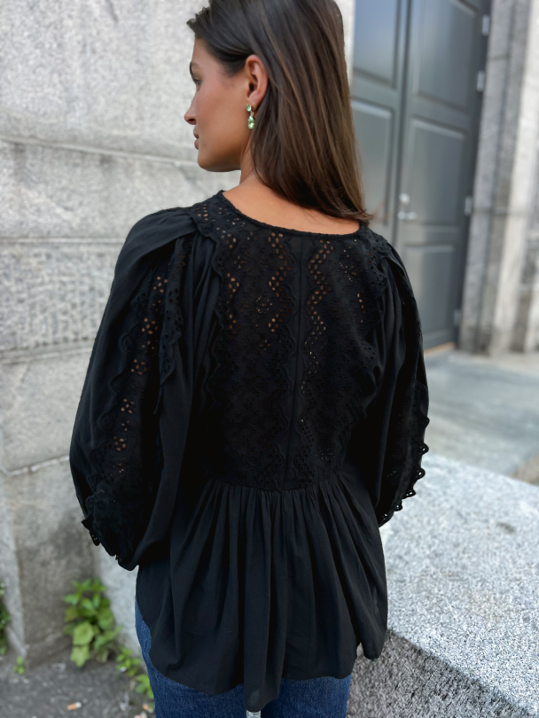 Cotton Slub Blouse - Black  - Image 2