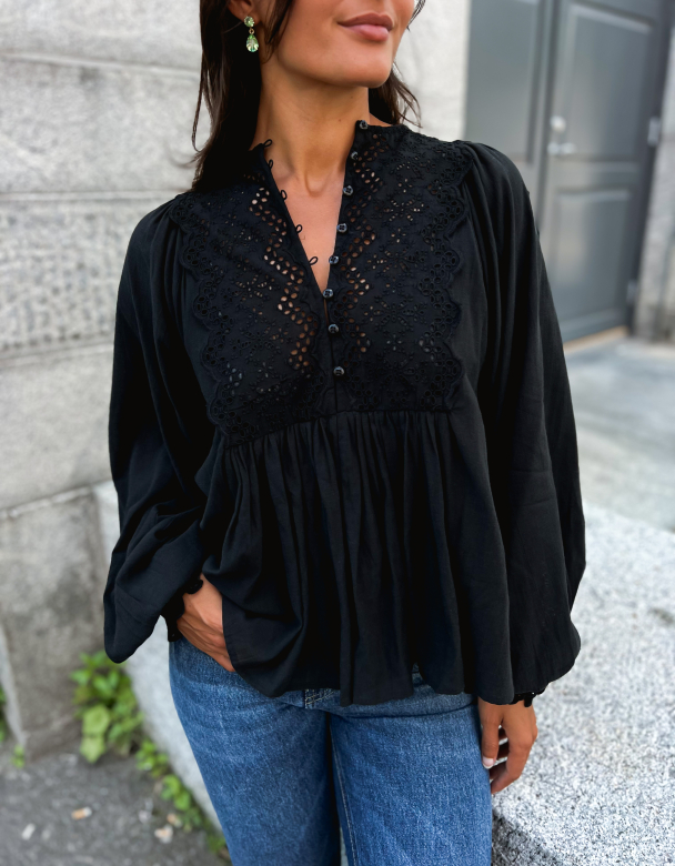 Cotton Slub Blouse - Black  - Image 1