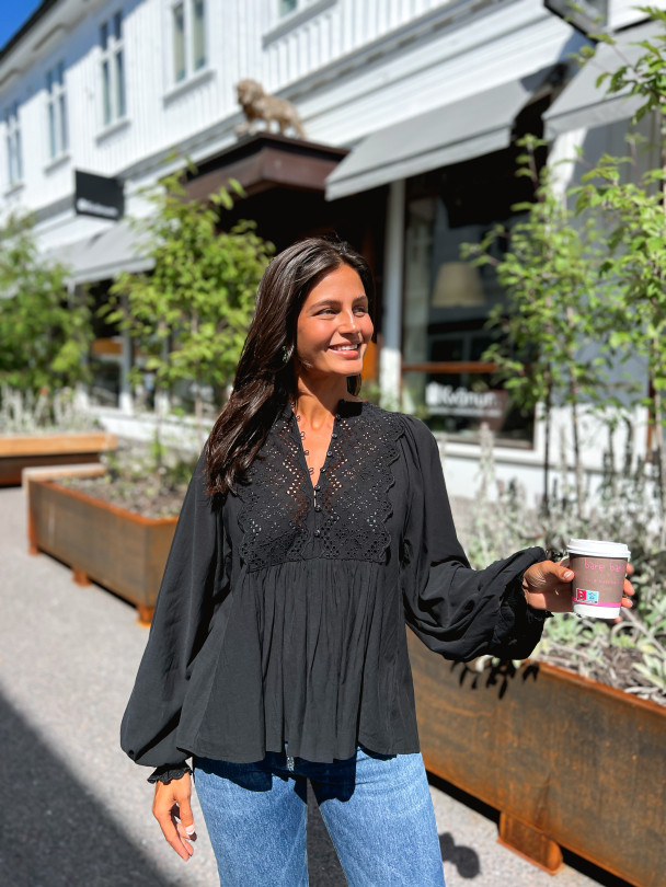 Cotton Slub Blouse - Black  - Image 3
