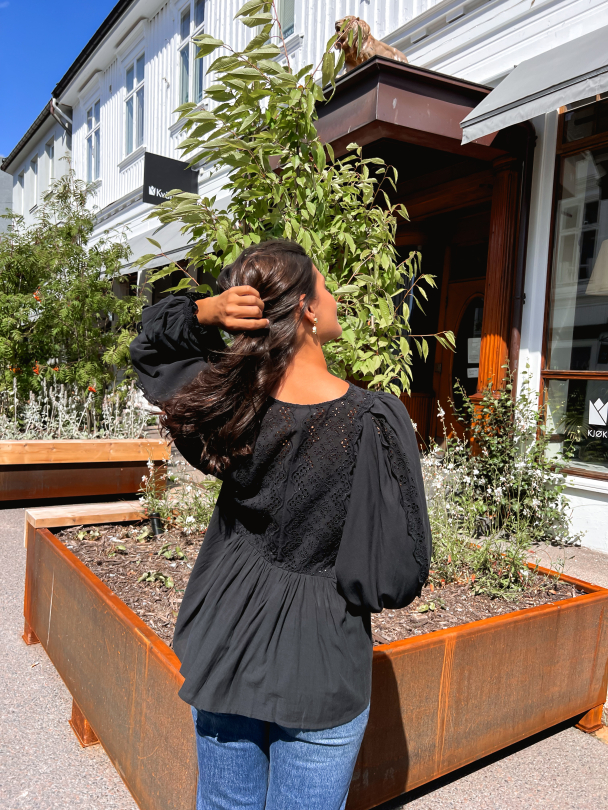 Cotton Slub Blouse - Black  - Image 6