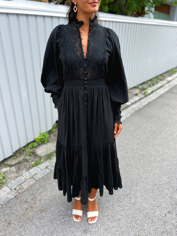 Cotton Slub Midi Dress - Black  - Image 1