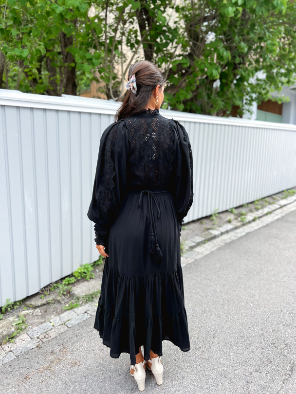 Cotton Slub Midi Dress - Black  - Image 2