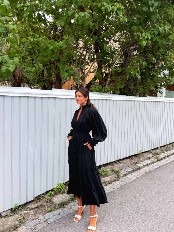 Cotton Slub Midi Dress - Black  - Image 3
