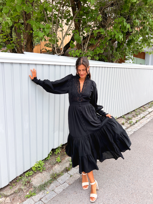 Cotton Slub Midi Dress - Black  - Image 4