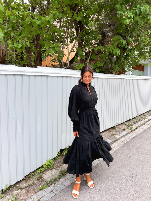 Cotton Slub Midi Dress - Black  - Image 5