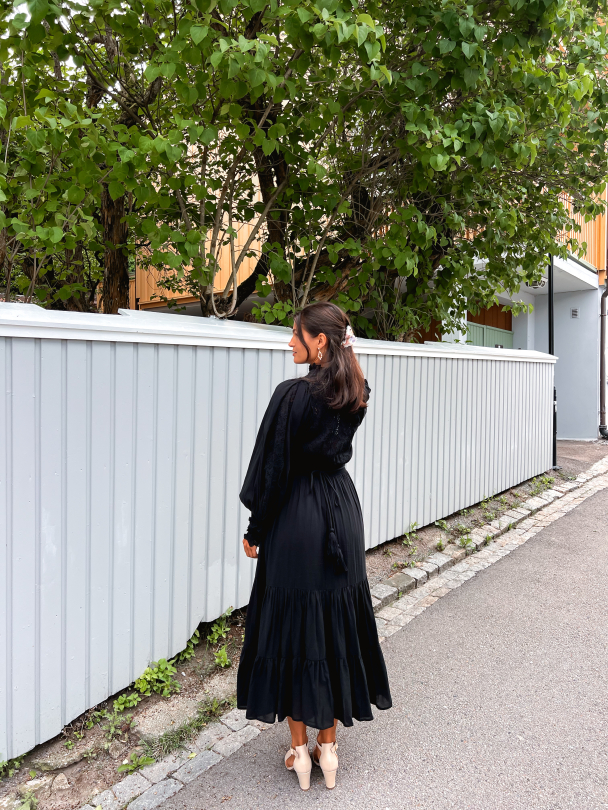 Cotton Slub Midi Dress - Black  - Image 6