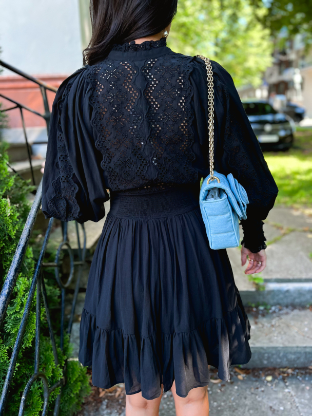 Cotton Slub Mini Dress - Black - Image 3