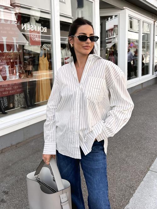 Noelle Shirt - White Pinstripe 