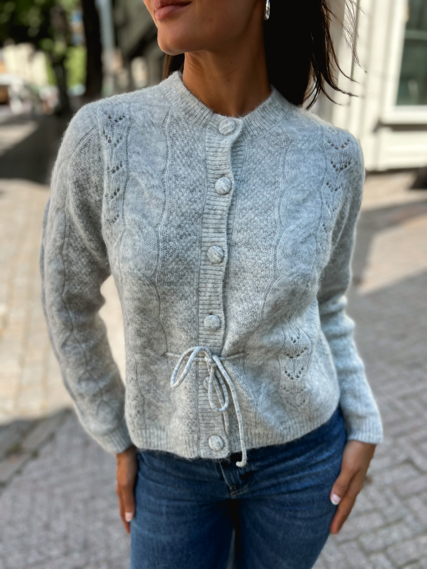Vera Knit Belt Cardigan - Light Grey Melange  - Image 1