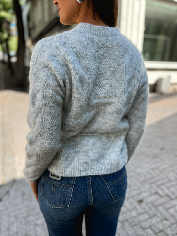 Vera Knit Belt Cardigan - Light Grey Melange  - Image 3