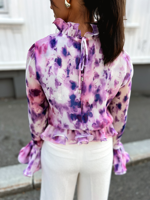Chiffon Ruffle Top - Pink Print  - Image 8