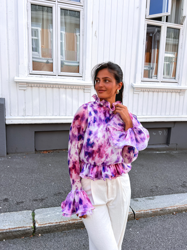 Chiffon Ruffle Top - Pink Print  - Image 9