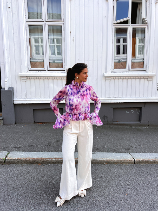 Chiffon Ruffle Top - Pink Print  - Image 11