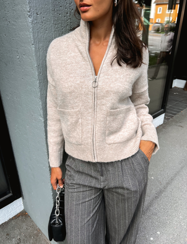 Sia Ras Knit Zipper Cardigan - Dove - Image 1