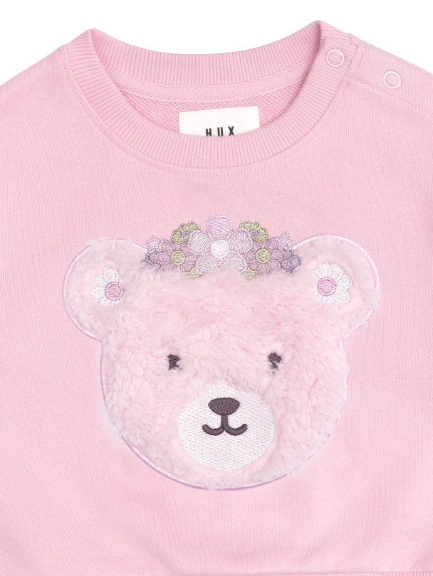 HUXBABY | Daisy Furry Bear Sweatshirt - Lilac Mist - Image 3