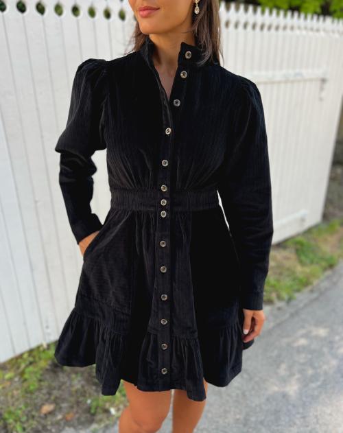 Corduroy Mini Dress - Black 