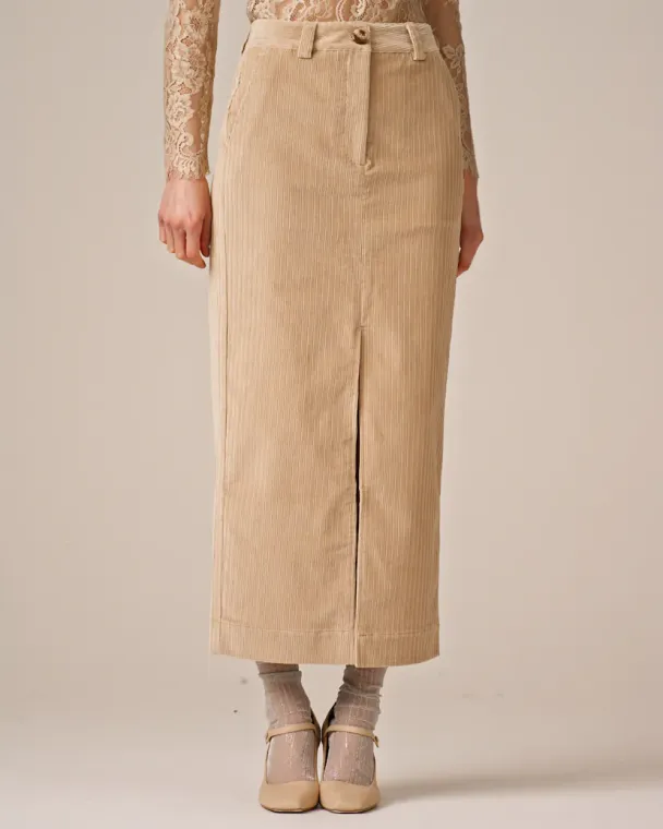 Corduroy Pencil Skirt - Olive  - Image 7