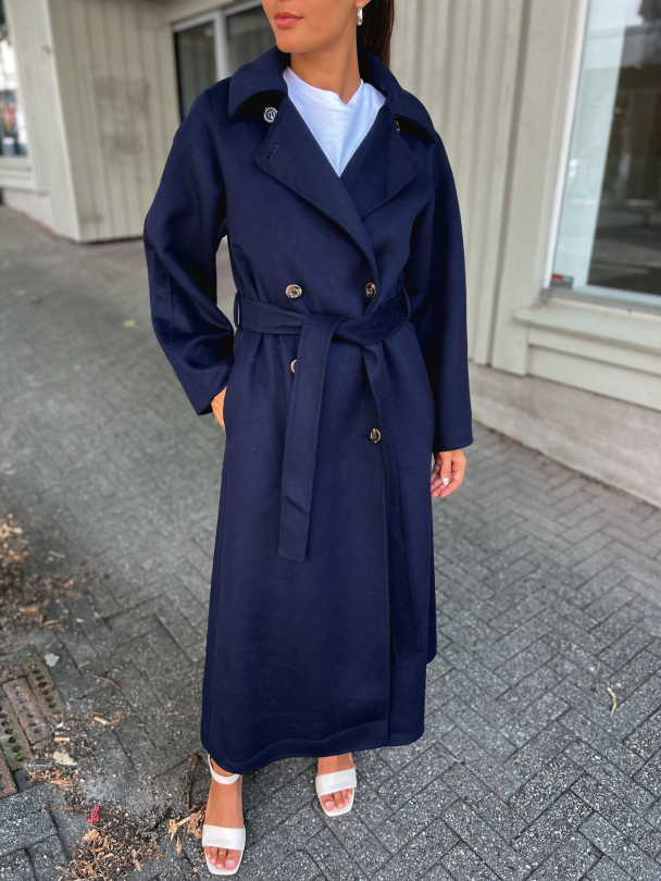 Tailored Belted Coat - Navy - Image 1
