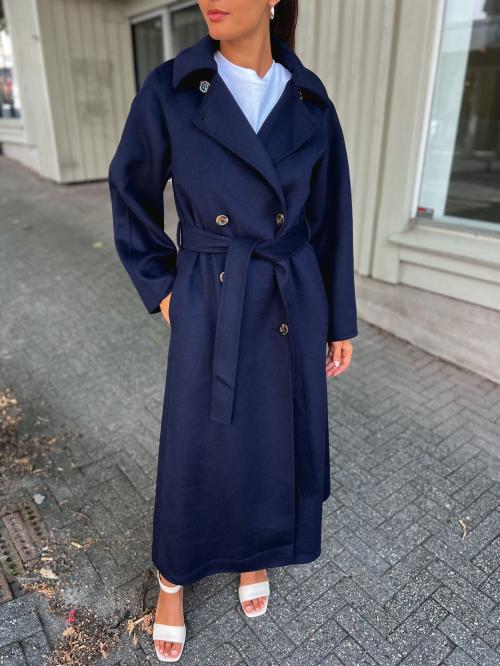Tailored Belted Coat - Navy