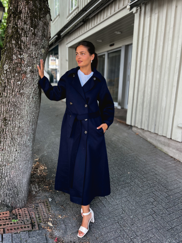 Tailored Belted Coat - Navy - Image 4