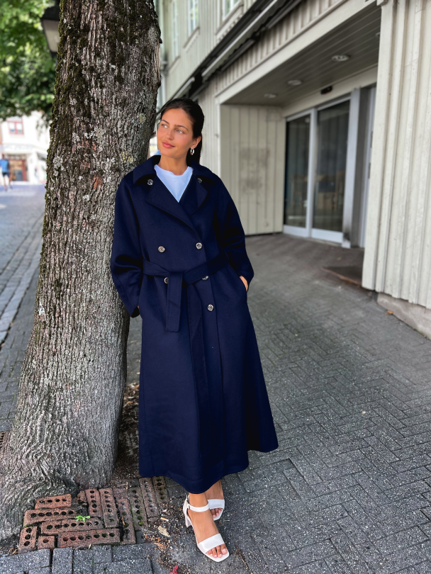 Tailored Belted Coat - Navy - Image 5