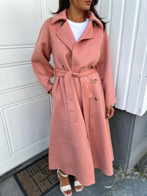 Tailored Belted Coat - Dusty Pink 