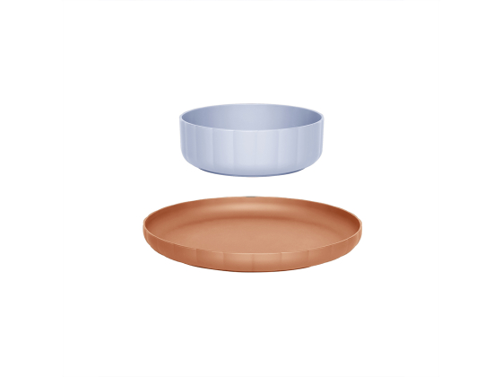 Pullo Plate & Bowl-sett - Caramel / Ice Blue