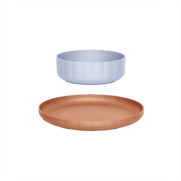 Pullo Plate & Bowl-sett - Caramel / Ice Blue