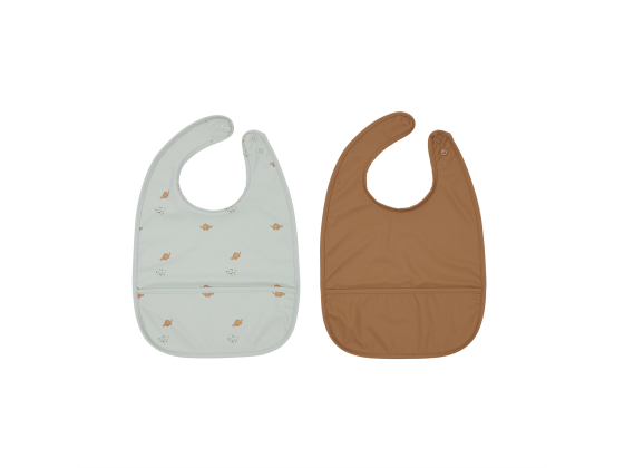 Dino Bib, 2-pk - Dusty Green / Caramel