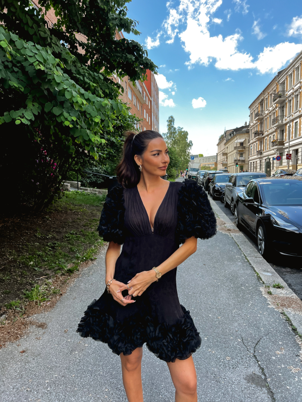 Georgette V-Neck Dress - Black  - Image 2