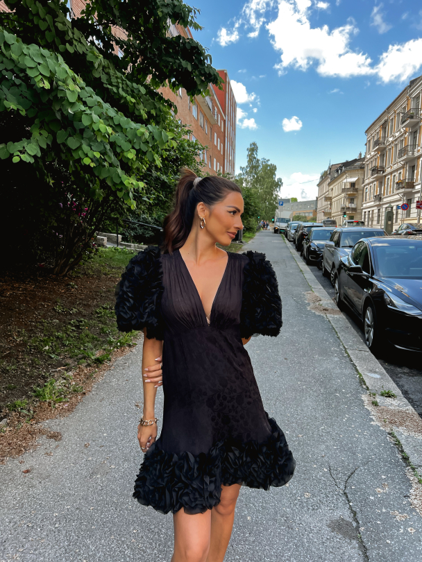 Georgette V-Neck Dress - Black  - Image 3