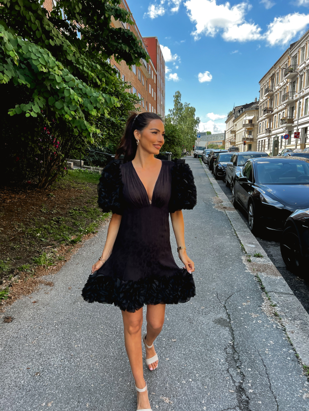 Georgette V-Neck Dress - Black  - Image 4