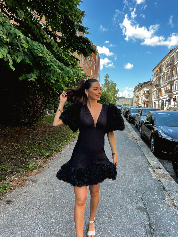 Georgette V-Neck Dress - Black  - Image 5