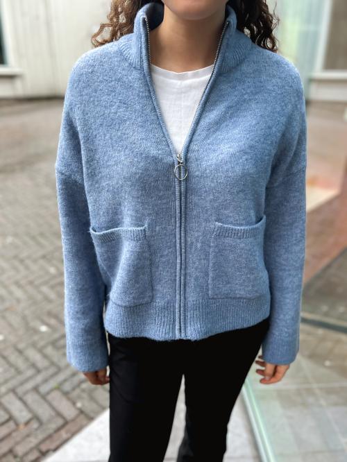 Sia Ras Knit Zipper Cardigan - Endless Sky/Melange