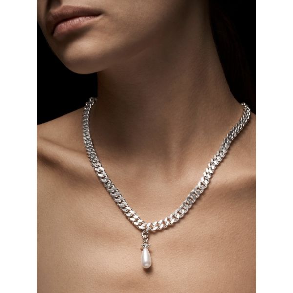 Chunky Chain Drop Pearl Necklace 