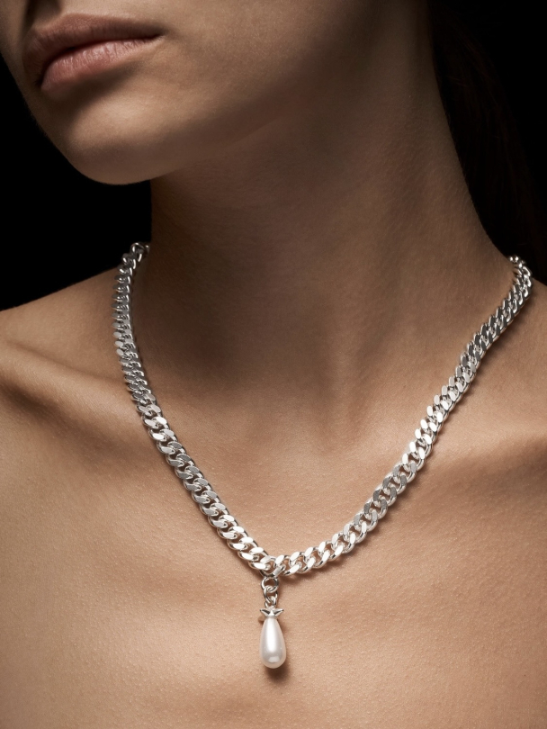 Chunky Chain Drop Pearl Necklace  - Image 1