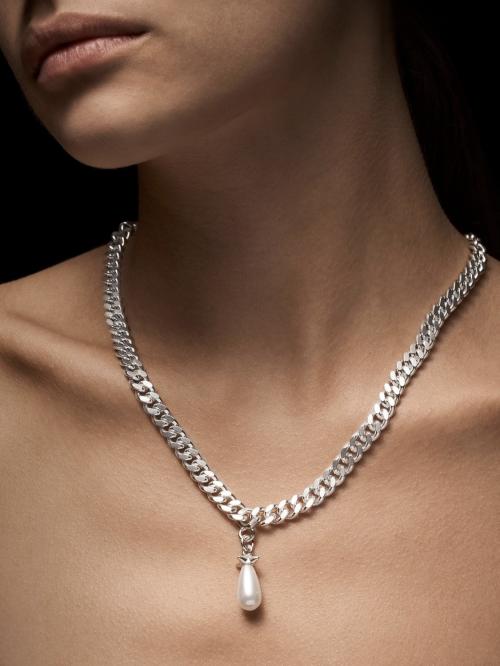 Chunky Chain Drop Pearl Necklace 