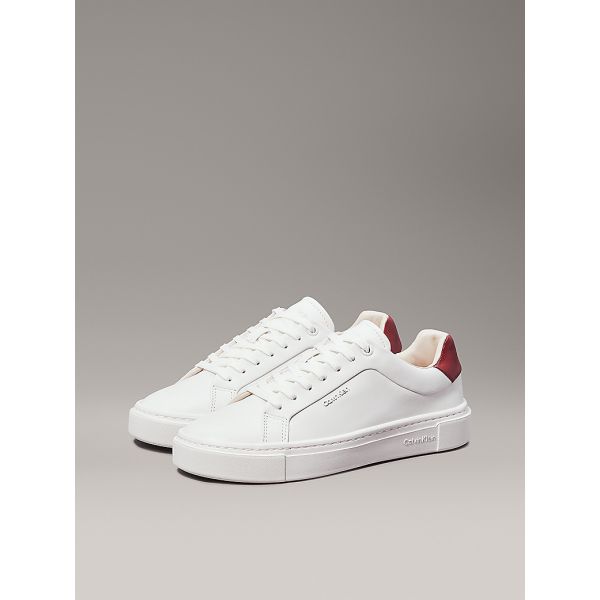 Leather Trainers - Bright White/Winery