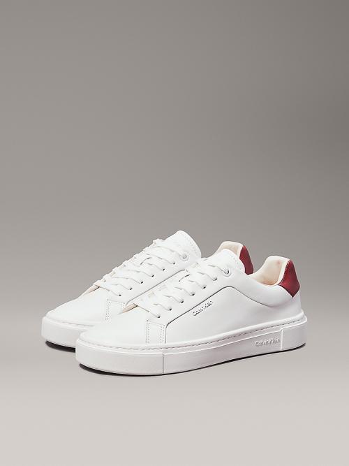 Leather Trainers - Bright White/Winery