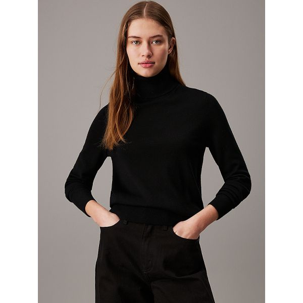 Merino Wool Roll Neck Jumper - Black