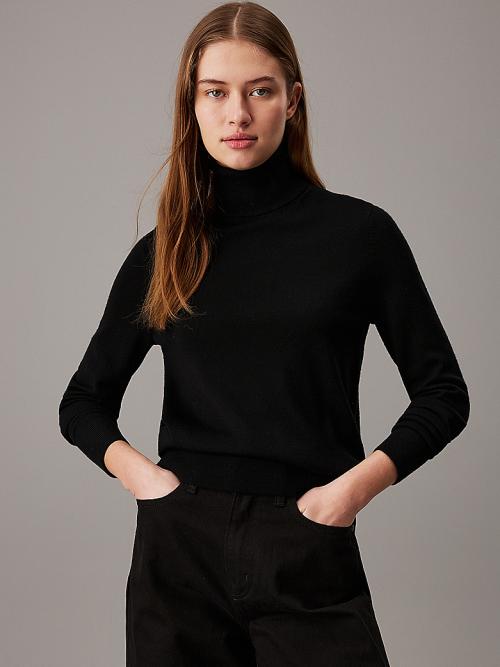 Merino Wool Roll Neck Jumper - Black