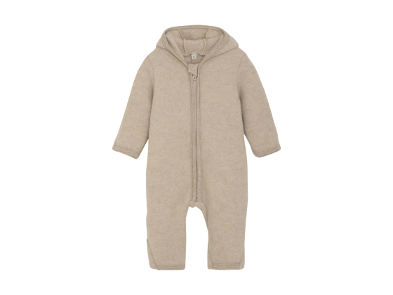 Pram Suit Ears Wool Fleece, Camel Melange - Huttelihut